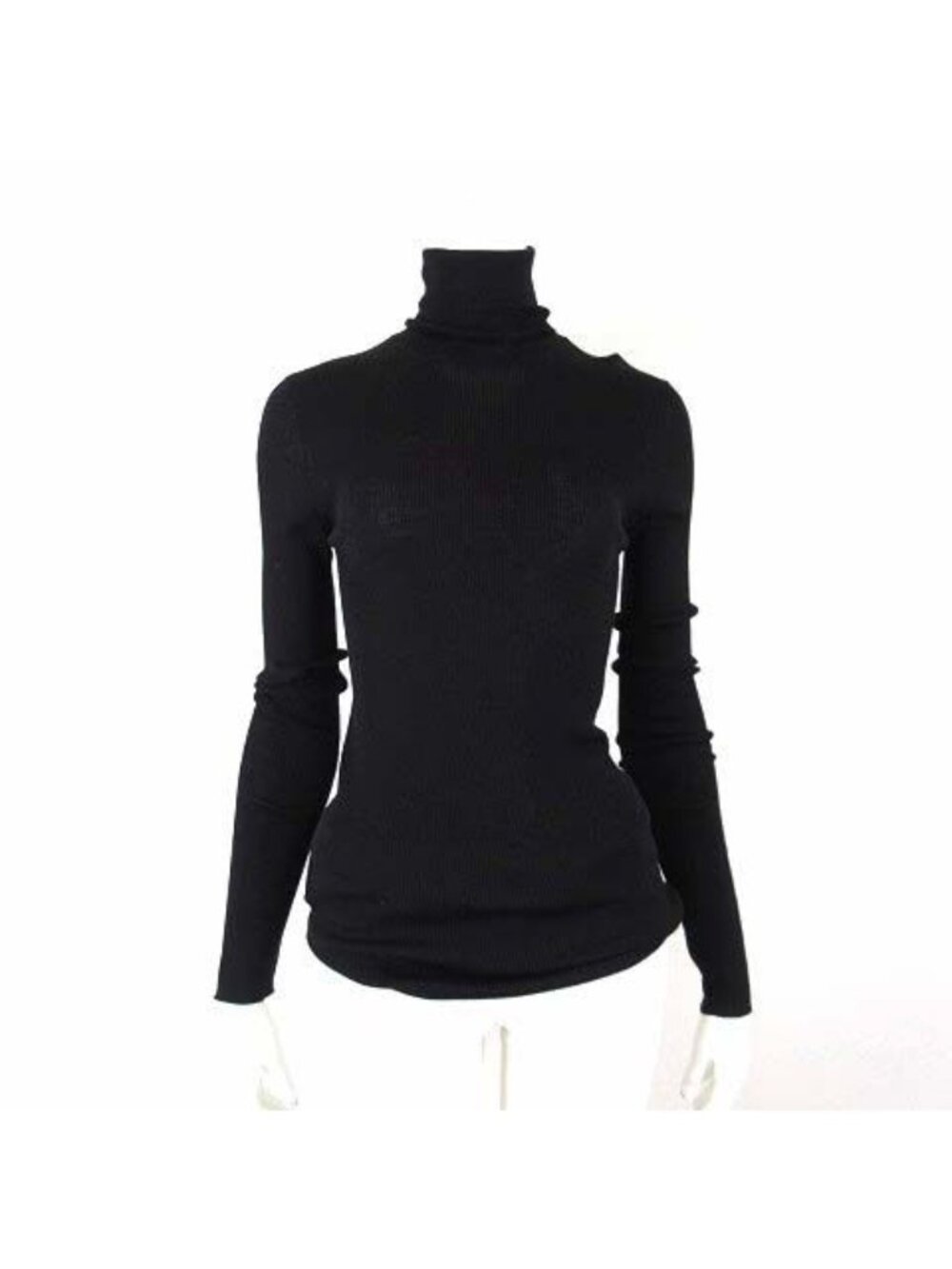 Prada Front Big Logo Super Fine Wool Silk Blend Turtleneck Sweater Long Sleeve